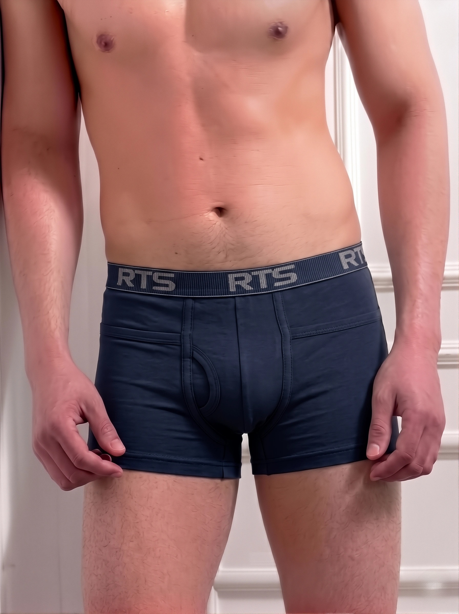 Men’s Boxer Briefs with Pocket – Soft Stretch Comfortable Underwear-Blue