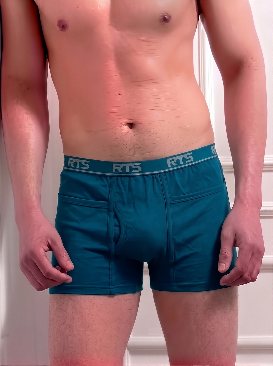 Men’s Boxer Briefs with Pocket – Soft Stretch Comfortable Underwear-Teal Blue