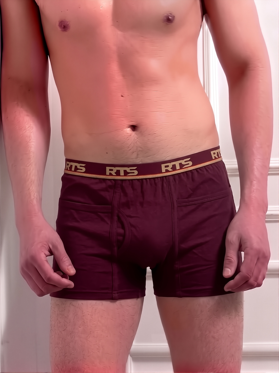 Men’s Boxer Briefs with Pocket – Soft Stretch Comfortable Underwear-Wine