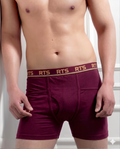 Men’s Fine Rib Trunk Underwear with Pocket | Soft Stretch Boxer Trunks-Red 1