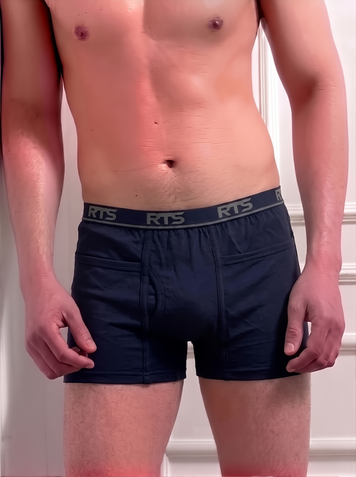Men’s Boxer Briefs with Pocket – Soft Stretch Comfortable Underwear- Navy Blue