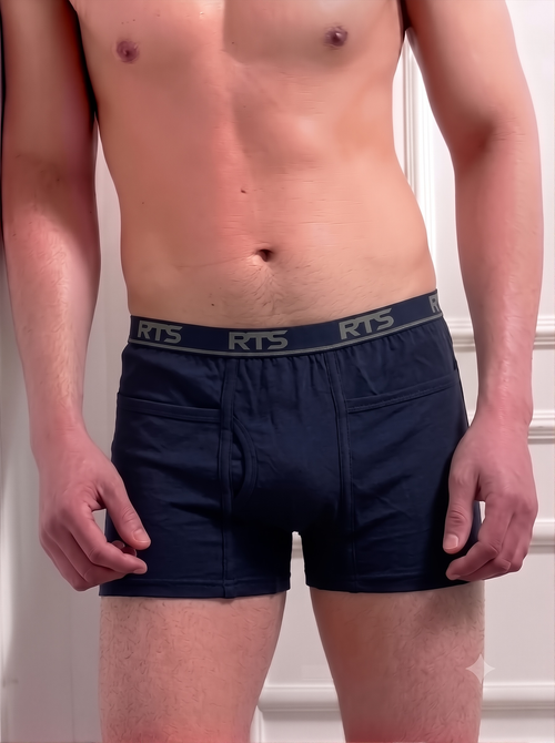 Men’s Boxer Briefs with Pocket – Soft Stretch Comfortable Underwear-Dark Navy Blue