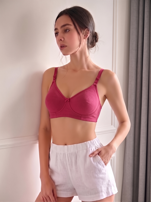 Women’s Moulded Bra for Everyday Comfort | Soft Supportive Full Coverage Bra - Dark Pink