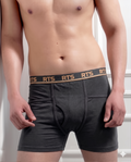 Men’s Fine Rib Trunk Underwear with Pocket | Soft Stretch Boxer Trunks-Charcoal Grey 1