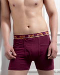 Men’s Fine Rib Trunk Underwear with Pocket | Soft Stretch Boxer Trunks-Deep Maroon 1