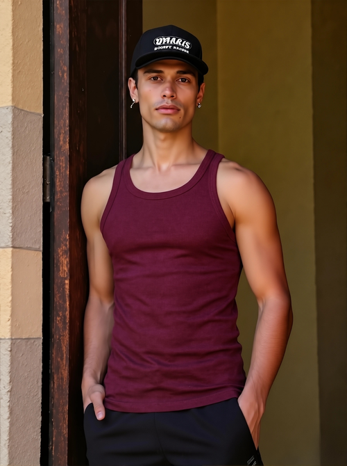 Men's Cotton Rib Vest | Soft, Breathable & Comfortable Sleeveless Innerwear-Maroon