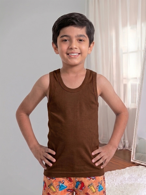Kids Color RN Vest – Soft Cotton Innerwear Vest - Brown