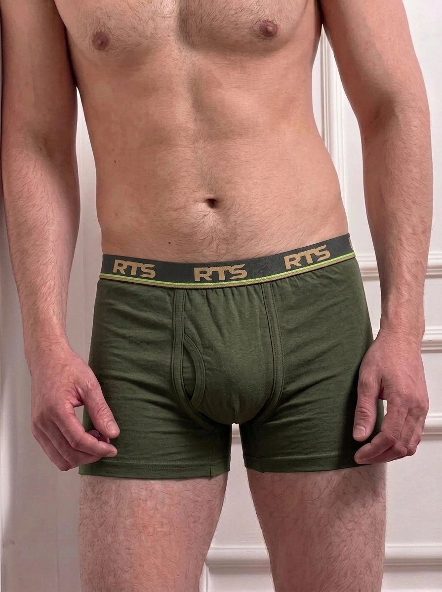 Men’s Fine Rib Trunk Underwear without Pocket | Soft Stretch Boxer Trunks- Olive Green