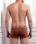 Men’s Fine Rib Trunk Underwear with Pocket | Soft Stretch Boxer Trunks-Rust Brown 2