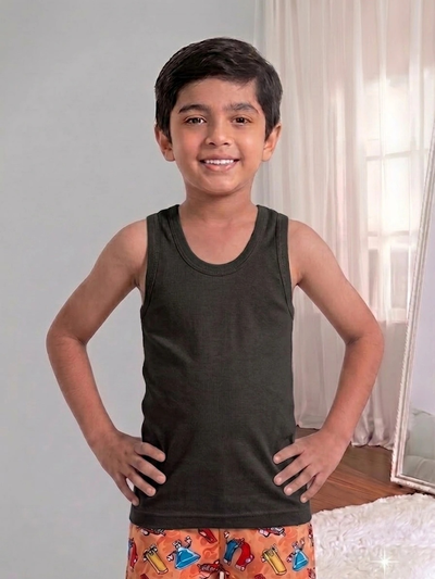Kids Color RN Vest – Soft Cotton Innerwear Vest - Black