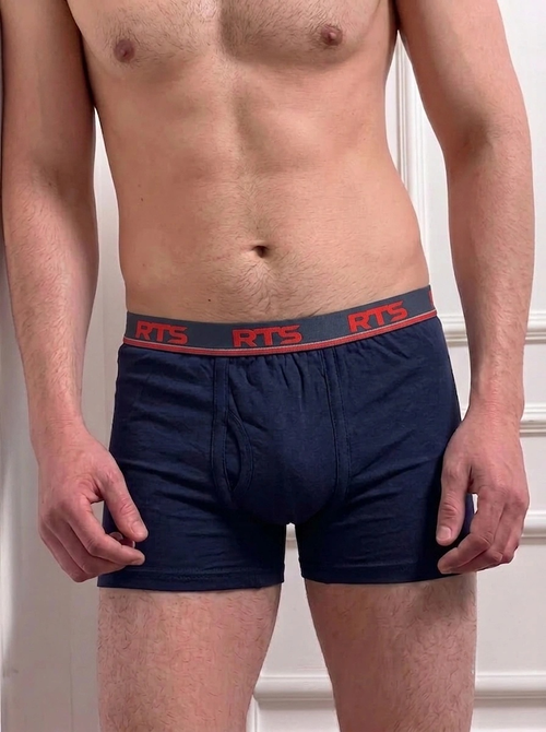Men’s Fine Rib Trunk Underwear without Pocket | Soft Stretch Boxer Trunks- Navy Blue