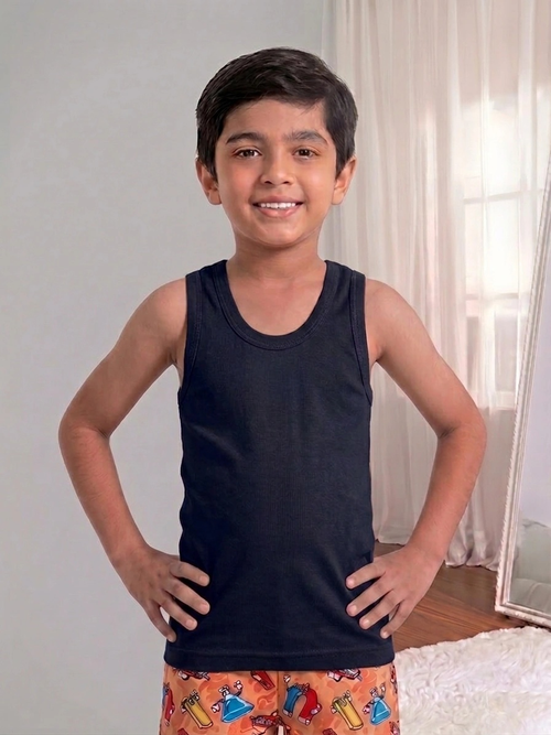 Kids Color RN Vest – Soft Cotton Innerwear Vest - Navy Blue