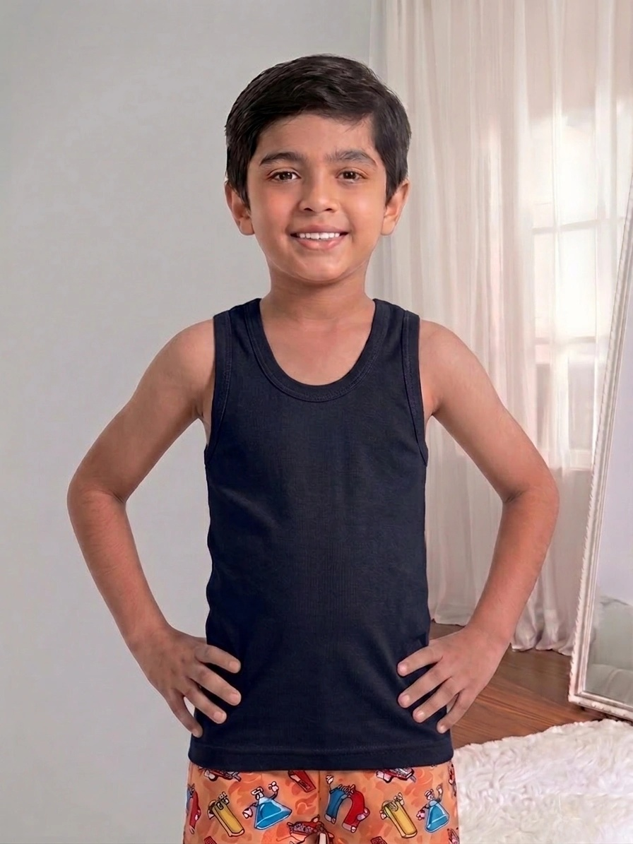 Kids Color RN Vest – Soft Cotton Innerwear Vest - Navy Blue