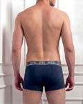 Men’s Fine Rib Trunk Underwear with Pocket | Soft Stretch Boxer Trunks-Navy Blue 2