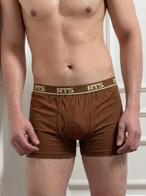 Men’s Fine Rib Trunk Underwear without Pocket | Soft Stretch Boxer Trunks- Coffee Brown