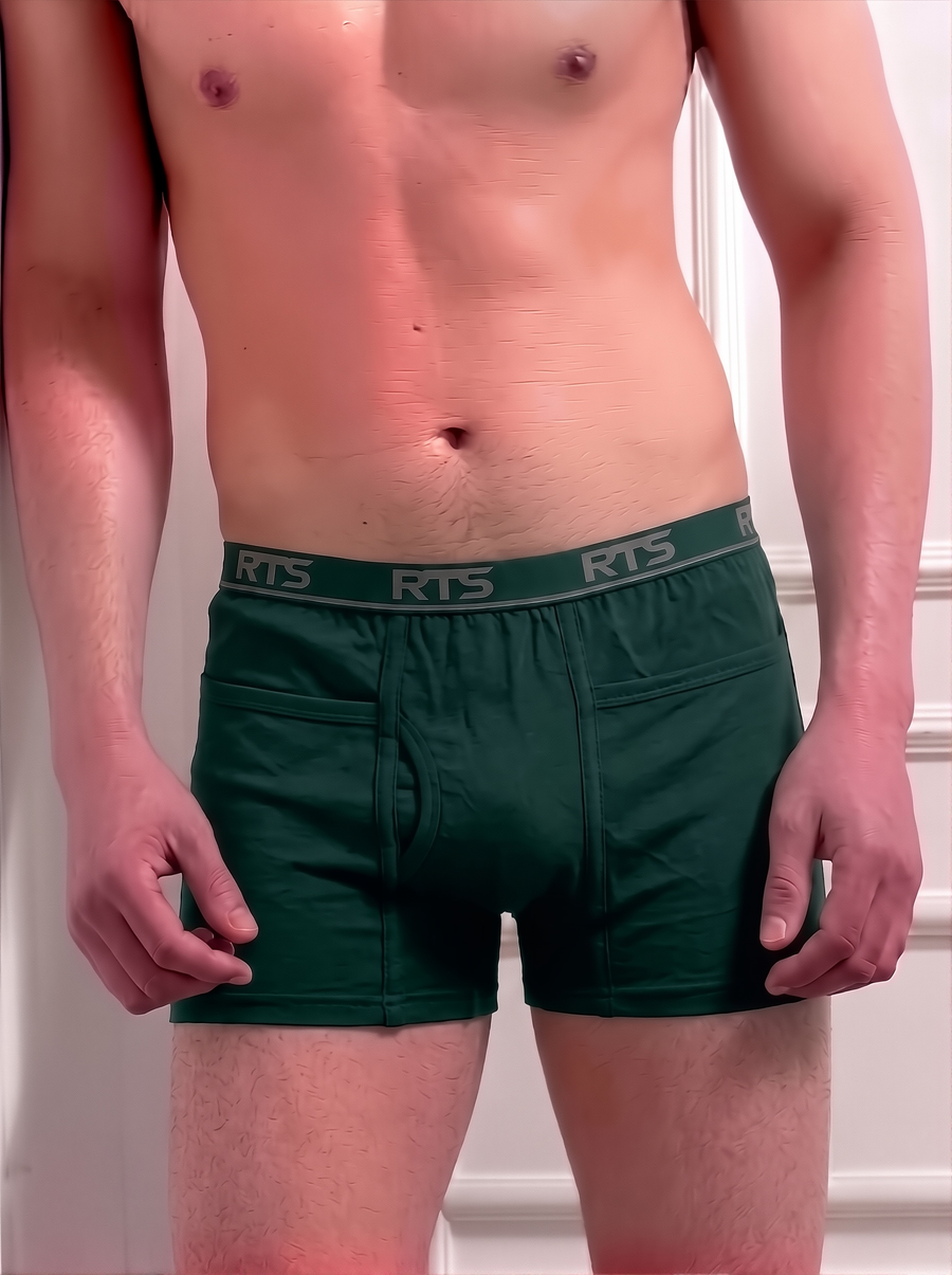 Men’s Boxer Briefs with Pocket – Soft Stretch Comfortable Underwear-Bottle Green