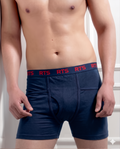 Men’s Fine Rib Trunk Underwear with Pocket | Soft Stretch Boxer Trunks-Ink Blue 1