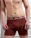 Men’s Fine Rib Trunk Underwear with Pocket | Soft Stretch Boxer Trunks-Rust Brown 1