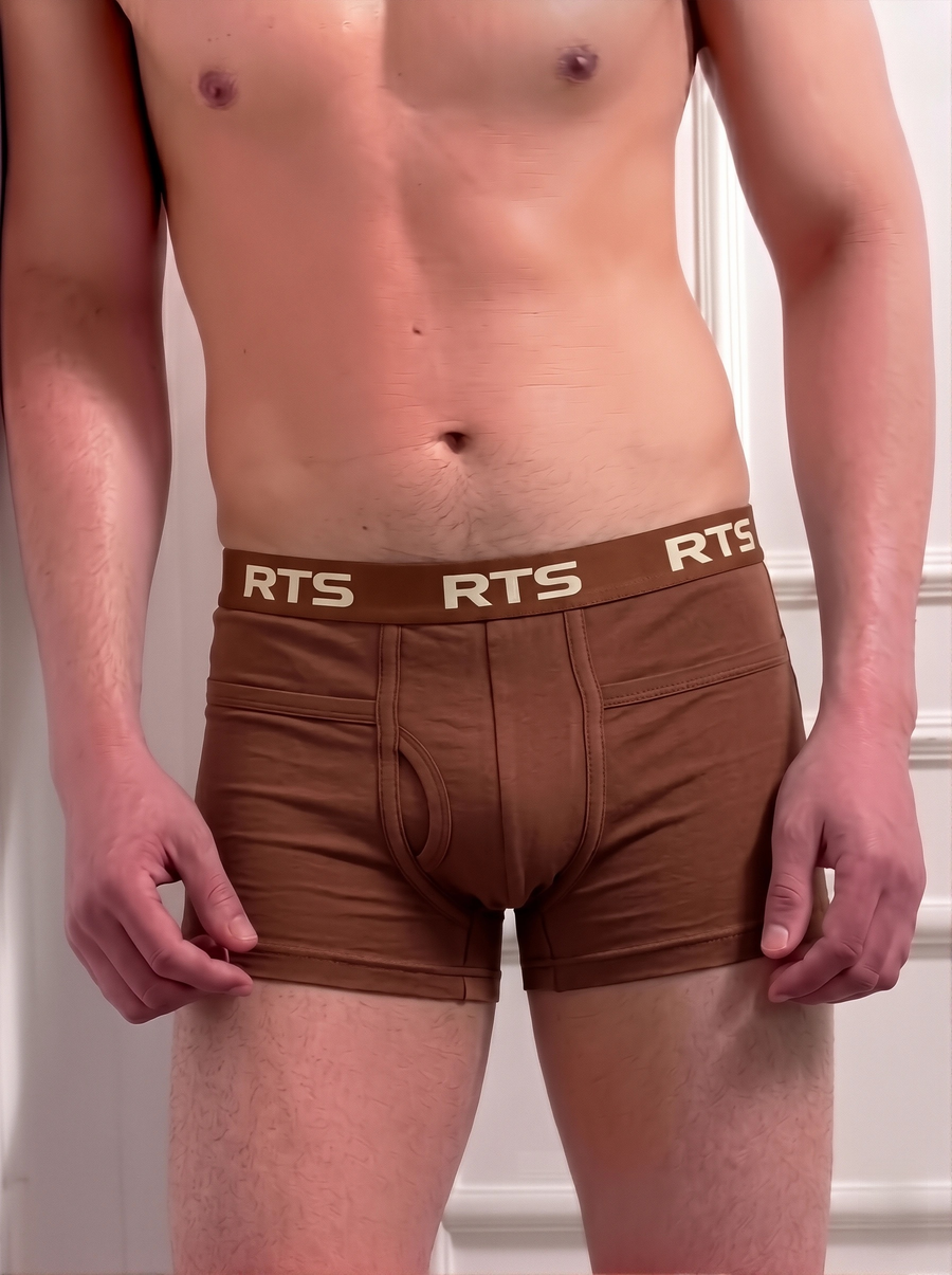 Men’s Boxer Briefs with Pocket – Soft Stretch Comfortable Underwear-Brown