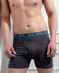 Men’s Fine Rib Trunk Underwear with Pocket | Soft Stretch Boxer Trunks-Grey 1